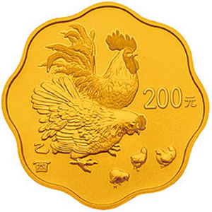 2005中国乙酉鸡年梅花形金质200元图片