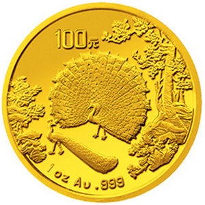 中国古代名画系列孔雀开屏金质100元图片